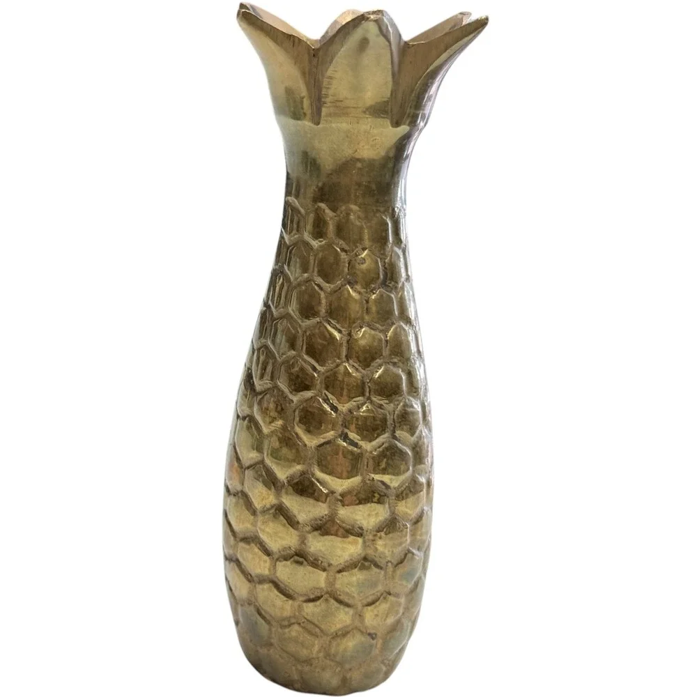 Unbranded Pineapple Bud Vase Home Decor OS Gold Excellent Brass Tropical Regency